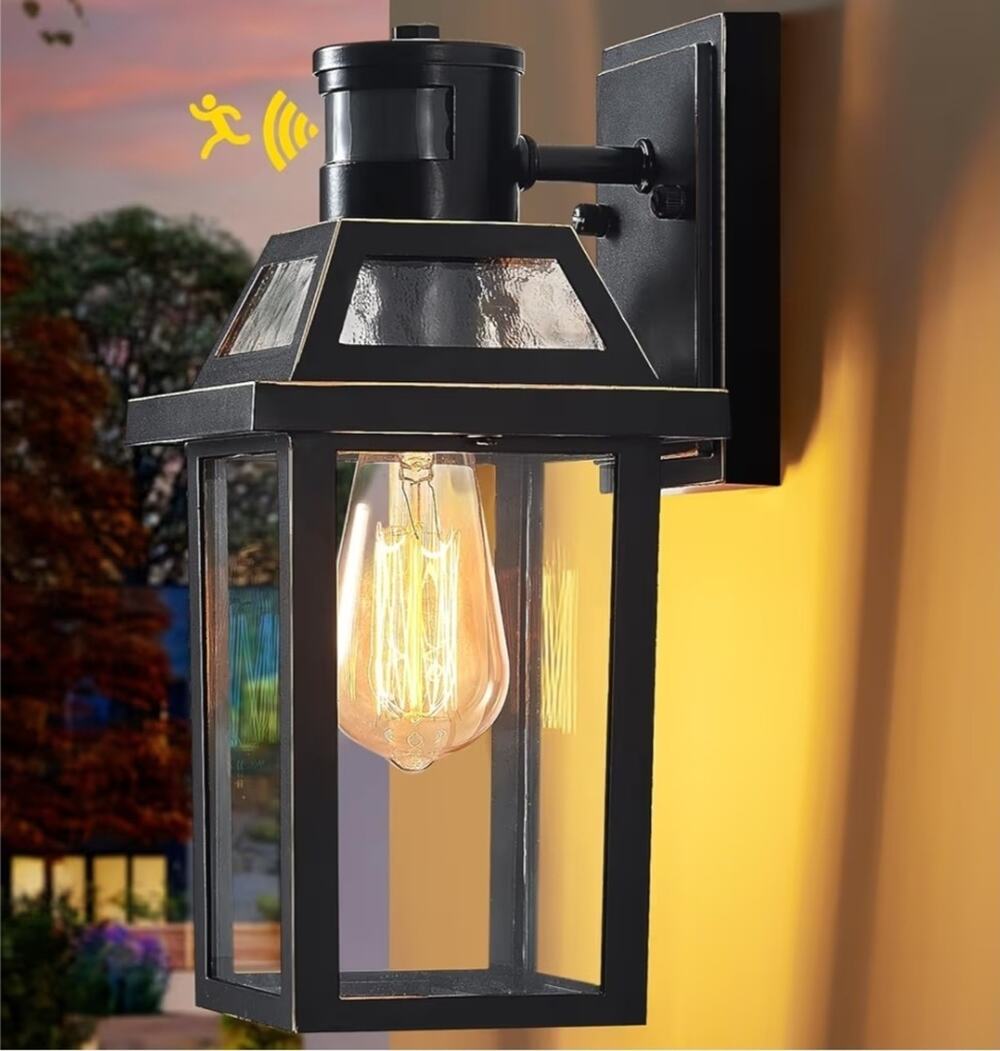 Motion Sensor Outdoor Wall Light, Porch 3 Lighting Modes, Waterproof, Black